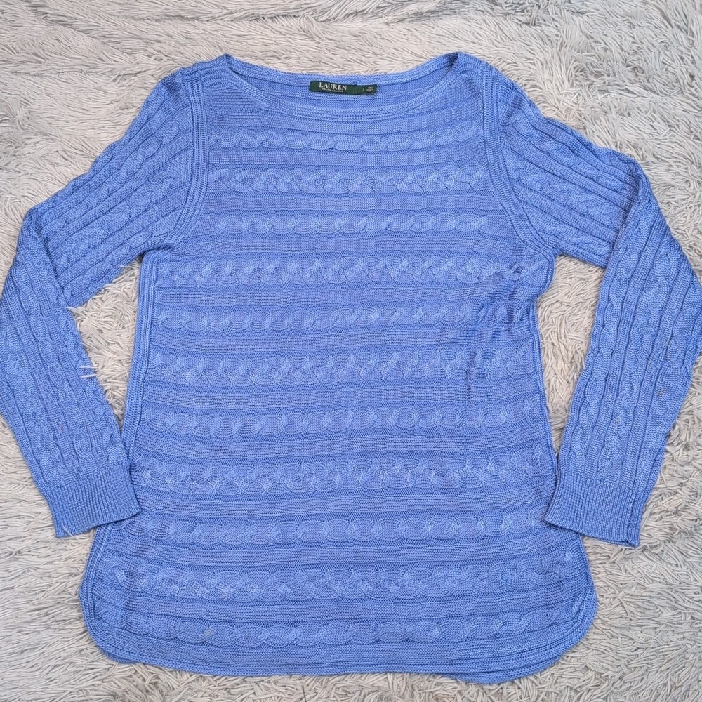 Lauren Ralph Lauren Sweater Womens L Blue Preppy Comfort Casual Career